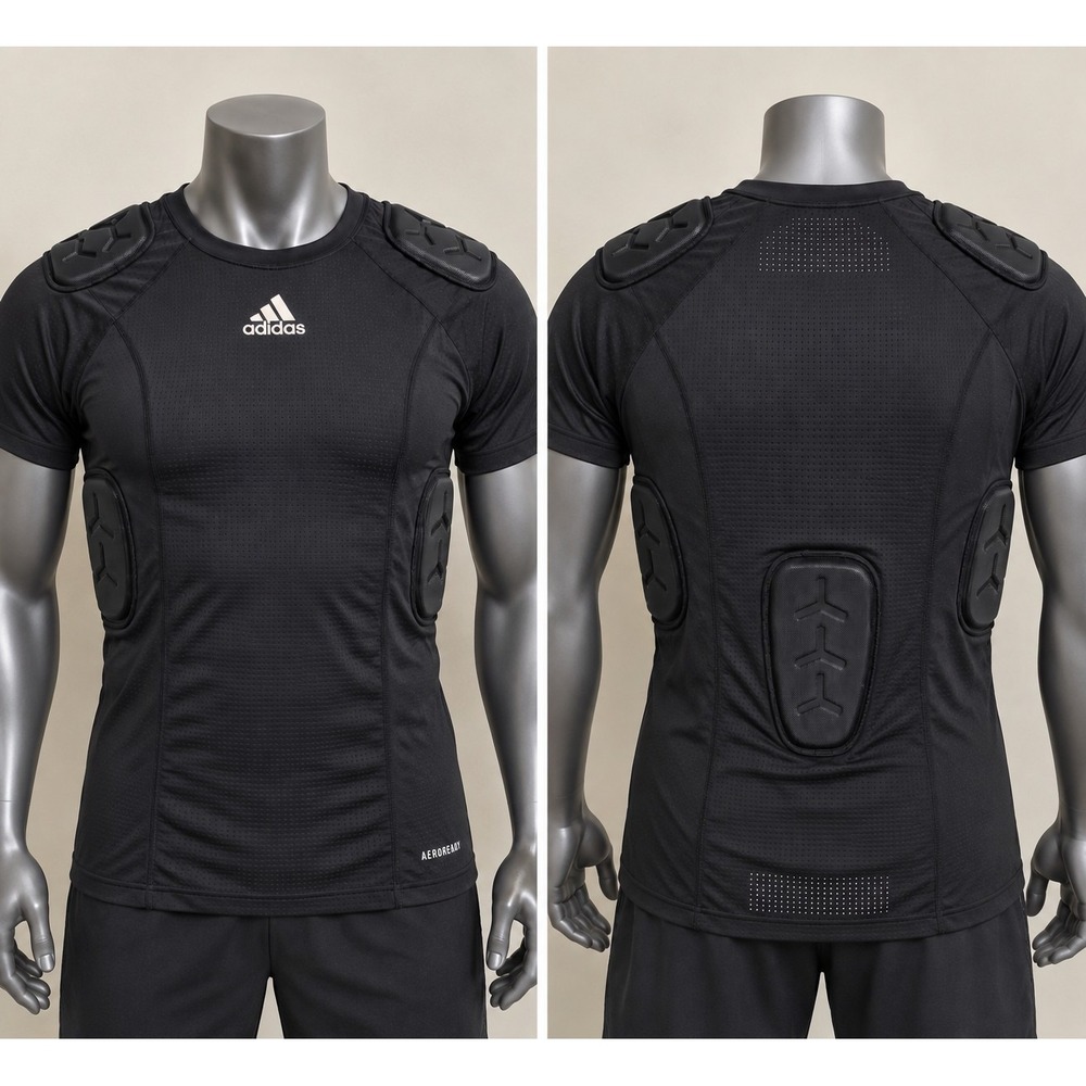 Adidas Mens Large Padded Compression Shirt Black Football Protective Training